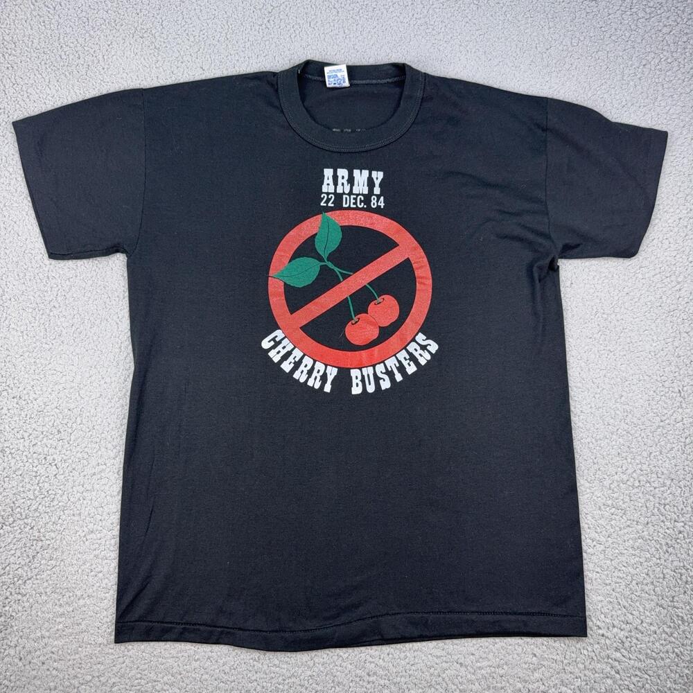 Vintage Russell Army Cherry Busters Shirt Mens Large Black Michigan State 1984